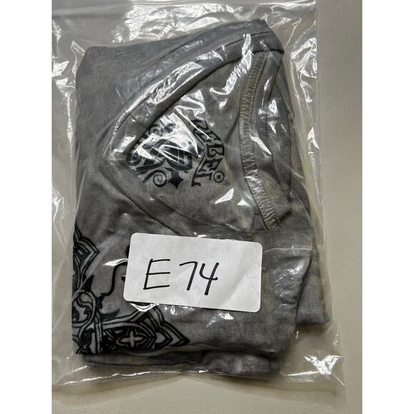 Y2K Rebel Saints Shirt Mens Medium Affliction Biker Angel Wings Skull Grunge - Picture 8 of 11